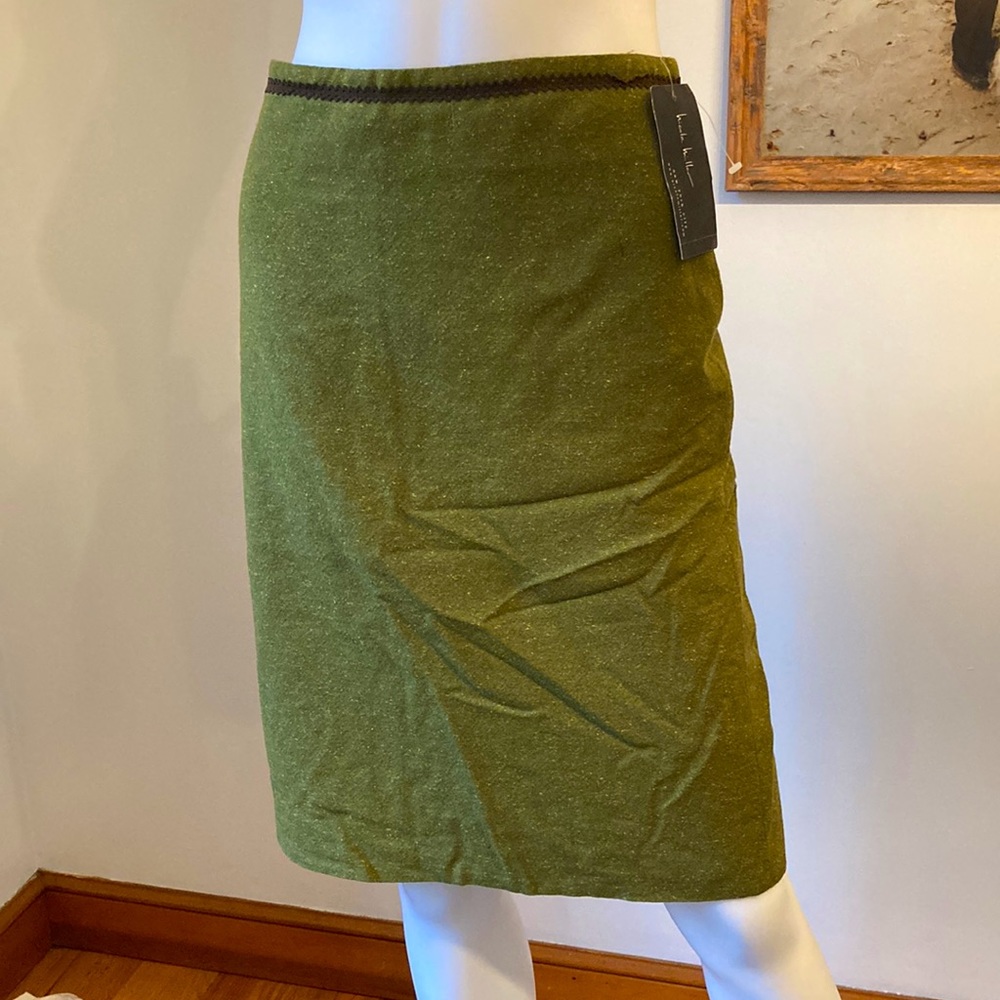 NICOLE MILLER Green Tweed Sample Skirt 8 NWT
